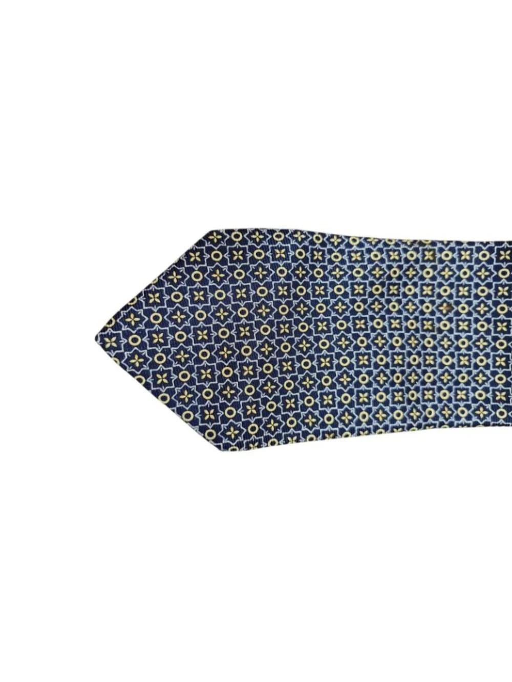 Burberry London 100% Silk Navy Gold Geometric Medallion Tie Made Italy